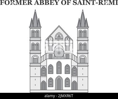 France, ancienne abbaye de Saint-Remi Landmark ville Skyline illustration vectorielle isolée, icônes Illustration de Vecteur