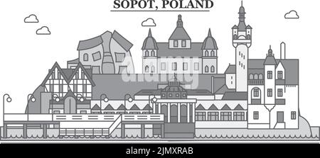 Pologne, ville de Sopot, illustration vectorielle isolée, icônes Illustration de Vecteur