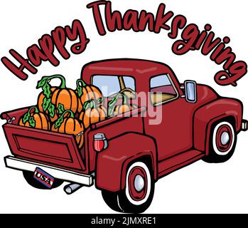 camion de citrouille classique avec joyeux thanksgiving Illustration de Vecteur