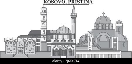 Kosovo, horizon de la ville de Pristina illustration vectorielle isolée, icônes Illustration de Vecteur