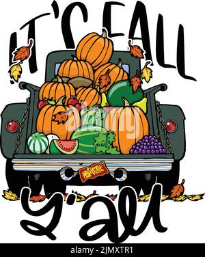 arrière du camion de citrouille avec son yall d'automne Illustration de Vecteur