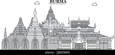 Illustration vectorielle isolée de la ville de Birmanie, icônes Illustration de Vecteur