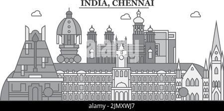 Inde, ville de Chennai, illustration vectorielle isolée, icônes Illustration de Vecteur