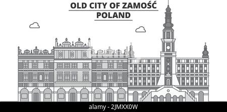 Pologne, Zamosc ville horizon isolé illustration vectorielle, icônes Illustration de Vecteur