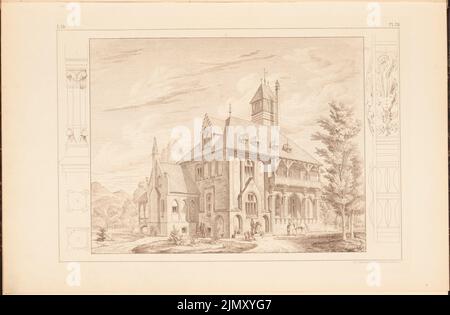 Sterior Gottlob (1820-1864), maison de campagne en brique. (De: Dessins aux maisons de ville et de campagne, 2nd Ed., Glogau.) (Sans DAT.) : vue en perspective, détails. Lithographie sur papier, 30,1 x 46 cm (y compris les bords de numérisation) Banque D'Images