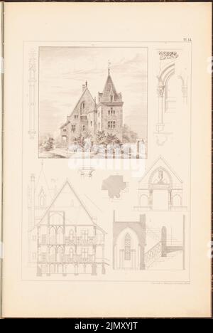 Sterior Gottlob (1820-1864), maison de jardin. (De: Dessins aux maisons de ville et de campagne, 2nd Ed., Glogau.) (Sans DAT.) : vue en perspective, coupe transversale, détails. Lithographie sur papier, 46 x 30,8 cm (y compris les bords de numérisation) Banque D'Images