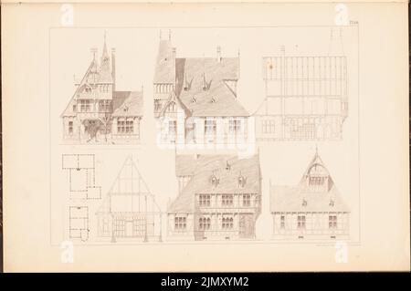 Sterior Gottlob (1820-1864), maison de campagne. (De: Dessins aux maisons de ville et de campagne, 2nd Ed., Glogau.) (Sans DAT.) : plans d'étage, vues, coupe transversale, section longitudinale, détails. Lithographie sur papier, 30,5 x 46 cm (y compris les bords de numérisation) Banque D'Images