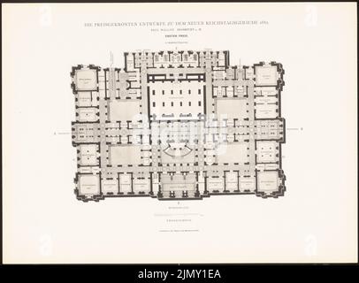 Wallot Paul (1841-1912), le Prix Designs pour le nouveau bâtiment Reichstag, Berlin 1882 (1882-1882): Grundriss EG. Légère pression sur le papier, 34,6 x 46,7 cm (y compris les bords de numérisation) Banque D'Images