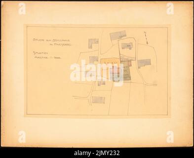 Rüster Emil (1883-1949), bâtiment scolaire à Parsberg (1907): Département 1: 1000. Crayon aquarelle à transparente, 35,4 x 46,4 cm (y compris les bords de numérisation) Banque D'Images