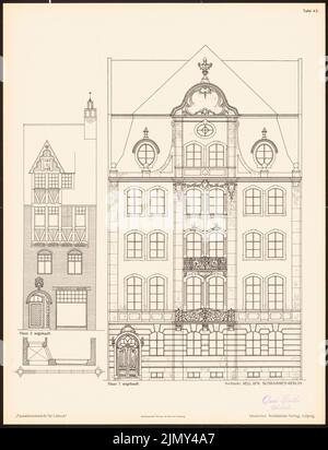 Scraps Jacob, dessins de façade pour Lübeck. Le résultat d. Concours, annoncé d. Association des amateurs d'art à Lübeck, édition. V. Richard Lissé, Leipzig 1 (1901-1901): Vues, façade coupée horizontalement. Pression sur le papier, 42,8 x 32,7 cm (y compris les bords de numérisation) Banque D'Images