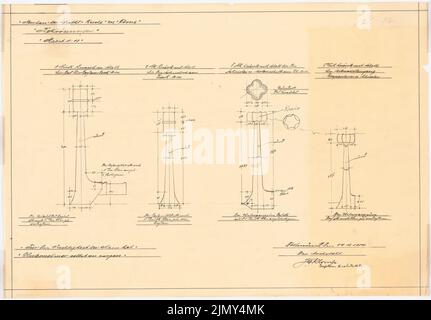 Klomp Johannes Franziskus (1865-1946), Saint-Liborius (avec presbytère), Dortmund-Körne (17 octobre 1904): Détails des crowings 1:10. Encre sur transparent, 51,8 x 74,4 cm (y compris les bords de numérisation) Banque D'Images