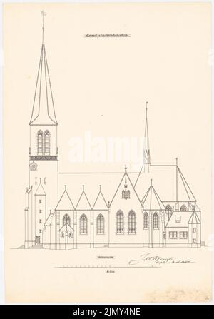 Klomp Johannes Franziskus (1865-1946), Saint-Liborius (avec presbytère), Dortmund-Körne (1902-1905): Vue de côté 1: 100. Encre sur carton, 71,5 x 50,3 cm (y compris les bords de numérisation) Banque D'Images