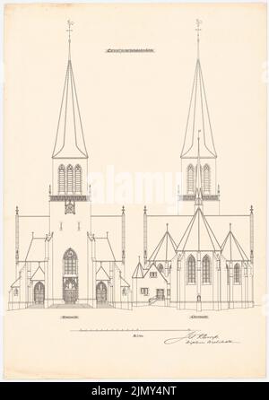 Klomp Johannes Franziskus (1865-1946), Saint-Liborius (avec presbytère), Dortmund-Körne (1902-1905) : vue de face et de choeur 1 : 100. Encre sur carton, 74 x 52,2 cm (y compris les bords de numérisation) Banque D'Images