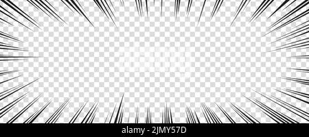 Effet de bande dessinée Manga sur fond transparent. Lignes radiales pour la bande dessinée. Illustration vectorielle d'un cadre de vitesse manga ou d'une explosion de destruction Illustration de Vecteur