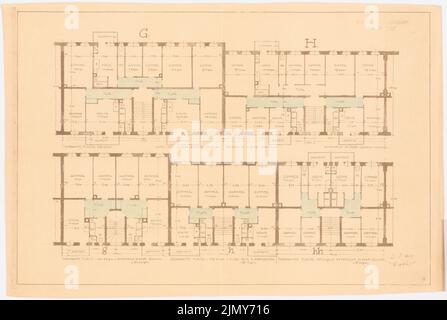 Rüster Emil (1883-1949), maison avec deux appartements par étage (20.02.1914): Grundrisse G, H 1: 100. Crayon de couleur sur une cassure du papier, 36,1 x 53,9 cm (y compris les bords de numérisation) Banque D'Images