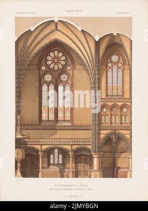 Otzen Johannes (1839-1911), St. Johanniskirche, Hambourg-Altona. (De: Carnet d'esquisses architectural, H. 147/6, 1877.) (1877-1877): Vue intérieure de l'architecture en briques. Lithographie colorée sur papier, 34,7 x 25,5 cm (y compris les bords de numérisation) Banque D'Images