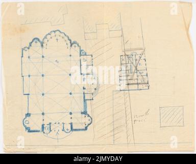 Klomp Johannes Franziskus (1865-1946), St. Martinus, Olpe (1894-1909): Plan d'étage. Crayon de couleur sur transparent, 39,6 x 50,6 cm (y compris les bords de numérisation) Banque D'Images