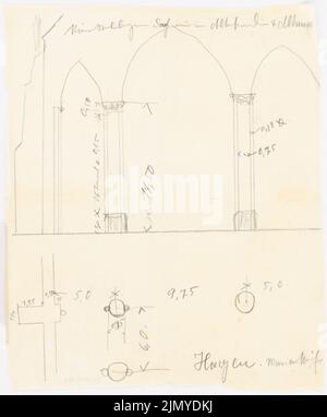 Klomp Johannes Franziskus (1865-1946), Marienkirche, Hagen (0-0) : coupe transversale du long navire. Crayon sur transparent, 29,1 x 24,1 cm (y compris les bords de numérisation) Banque D'Images