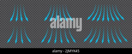 Débit d'air. Ensemble de flèches bleues indiquant la direction du mouvement de l'air. Flèches de direction du vent. Bleu, froid, flux frais provenant du conditionneur. Vecteur Illustration de Vecteur
