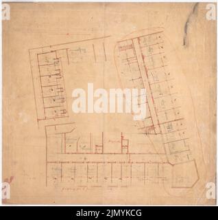 Architecte inconnu, Park Hotel à Poznan (1940-1940): Plan d'étage dernier étage 1: 100. Crayon, crayon de couleur, encre, sur une cassure de papier, 53,5 x 56,8 cm (y compris les bords de numérisation) Banque D'Images