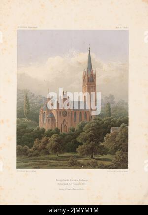 Stüler August (1800-1865), église à Reitwein. (De: Carnet d'esquisses architectural, H. 45/2, 1860.) (1860-1860) : vue en perspective. Lithographie colorée sur papier, 34,6 x 25,1 cm (y compris les bords de numérisation) Banque D'Images