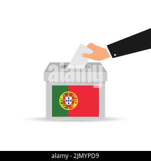 Portugal concept de vote. Mettre du papier à la main dans les urnes. Illustration vectorielle isolée. Illustration de Vecteur