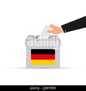 Allemagne concept de vote. Mettre du papier à la main dans les urnes. Illustration vectorielle isolée. Illustration de Vecteur