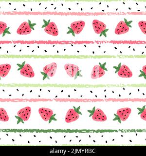 Motif fraise sans couture. Arrière-plan à rayures vectorielles avec baies Illustration de Vecteur
