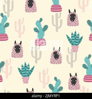 Motif tendance sans couture avec joli lama et cactus. Illustration vectorielle abstraite Illustration de Vecteur