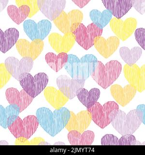 Motif coeurs dessinés à la main sans couture. Illustration vectorielle colorée. Illustration de Vecteur