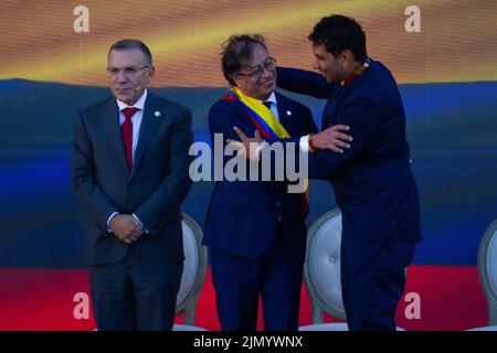Roy Barreras, président colombien du sénat (à gauche), Gustavo Petro (Centre) Président de la Chambre des représentants de Colombie, David Race Banque D'Images