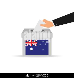 Australie concept de vote. Mettre du papier à la main dans les urnes. Illustration vectorielle isolée. Illustration de Vecteur