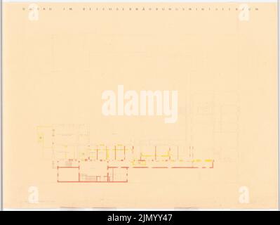 Böhmer Franz (1907-1943), Reich Ministère de l'alimentation et de l'agriculture de Berlin-Mitte (9 mai 1938): Conversion: Grundriss EG 1: 100. Crayon, crayon de couleur sur une cassure de papier, 71,4 x 95 cm (y compris les bords de numérisation) Banque D'Images