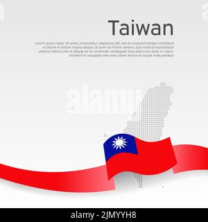 Drapeau de Taïwan, carte en mosaïque sur fond blanc. République de Chine. Bannière nationale patriotique taïwanaise, couverture. Drapeau de couleur de ruban ondulé de taïwan. National Illustration de Vecteur