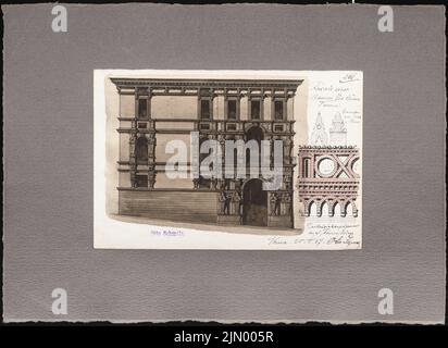 Schmalz Otto (1861-1915), croquis de voyage de l'Italie (25.05.1887): Vérone: Maison dans la via Cosina (Voir détails), S. Fermo (détail cornice). Tuche aquarelle sur papier, 31 x 42,5 cm (y compris les bords de numérisation) Banque D'Images