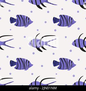 Motif de poissons tropicaux sans couture. Fond marin vectoriel avec poissons d'aquarelle violet. Illustration de Vecteur