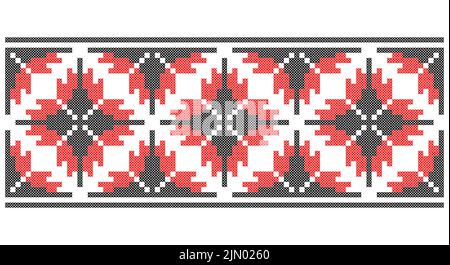 Décoration ancienne à coutures croisées sans couture Vector Ukraine. Bien brodée comme le vieux motif ethnique de point de croix fait main Ukraine. Serviette ukrainienne avec Illustration de Vecteur