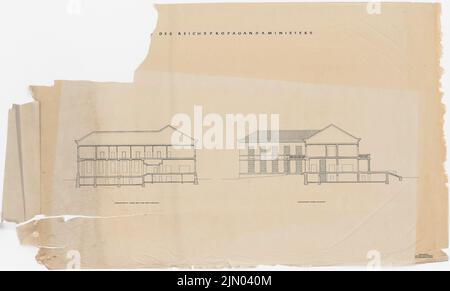 Böhmer Franz (1907-1943), Maison du ministre de la propagande du Reich Joseph Göbbels à Berlin-Mitte (sans dat.): Section longitudinale à travers la salle de festival et de cinéma, section transversale à travers le milieu 1: 100. Encre, crayon sur transparent, 96,3 x 159,9 cm (y compris les bords de balayage) Böhmer & Petrich : Haus des Reichspropaganlaministers Joseph Göbbels, Berlin-Mitte Banque D'Images