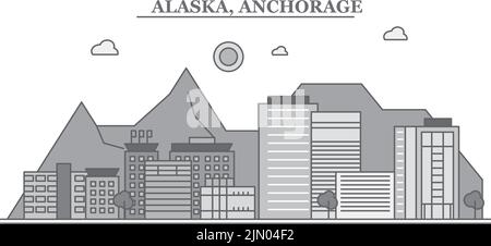 Etats-Unis, Anchorage ville horizon isolé illustration vectorielle, icônes Illustration de Vecteur