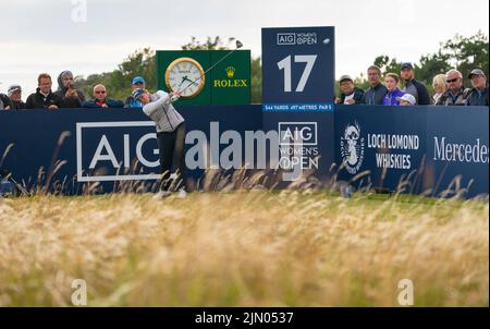 Gullane, Écosse, Royaume-Uni. 7th août 2022. Finale du championnat de golf AIG Women’s Open à Muirfield à Gullane, Lothian est. Pic; Ashleigh Buhai conduit sur le 17th trou. Iain Masterton/Alay Live News Banque D'Images
