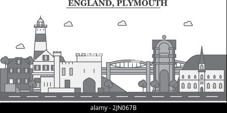 Royaume-Uni, ville de Plymouth, illustration vectorielle isolée, icônes Illustration de Vecteur