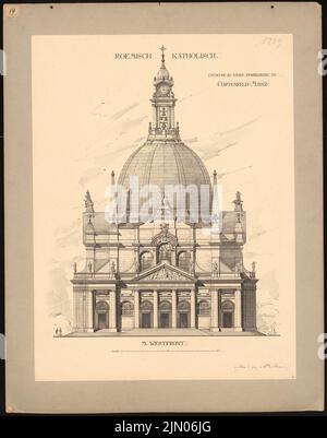 Schmalz Otto (1861-1906), église paroissiale dans le jardin, Mayence (1889-1889) : vue sur l'ouest. Encre sur papier, 82,7 x 65,1 cm (y compris les bords de numérisation) Schmalz Otto (1861-1906): Pfarrkirche im Gartenfeld, Mayence Banque D'Images