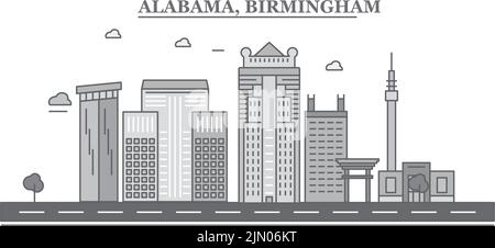 États-Unis, Birmingham ville horizon illustration vectorielle isolée, icônes Illustration de Vecteur