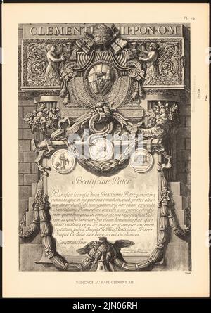 Piranesi Giovanni Battista, inscription au Pape Clemens XIII (env 1900): Inscription du dévouement au Pape Clemens XIII, pl. 19. Impression sur papier, 44,7 x 31,6 cm (y compris les bords de numérisation) Piranesi Giovanni Battista : Widmungsinschrift an Papst Clemens XIII Banque D'Images