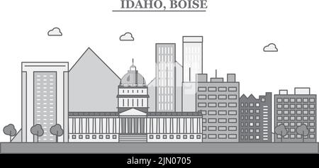 États-Unis, illustration vectorielle isolée de Boise City Skyline, icônes Illustration de Vecteur