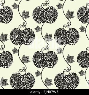 Arrière-plan élégant et stylisé à motif vectoriel sans couture en forme de pomme et de feuille.pommes et feuilles noires de style pochoir Vintage sur fond blanc cassé.fruit et Illustration de Vecteur