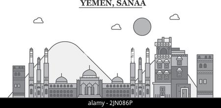 Yémen, Sanaa ville horizon isolé illustration vectorielle, icônes Illustration de Vecteur