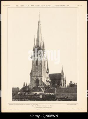 Adler Friedrich (1827-1908), Saint-Willibord, Wesel. (De : feuilles pour l'architecture et l'artisanat, 11th ans, 1898, Tafel 112.) (1898-1898): Vue du sud-ouest. Légère pression sur le papier, 34,6 x 27 cm (y compris les bords de balayage) Adler Friedrich (1827-1908): St. Willibraord, Wesel. (AUS: Bätter für Architektur und Kunsthandwerk, 11. JG., 1898, Tafel 112) Banque D'Images