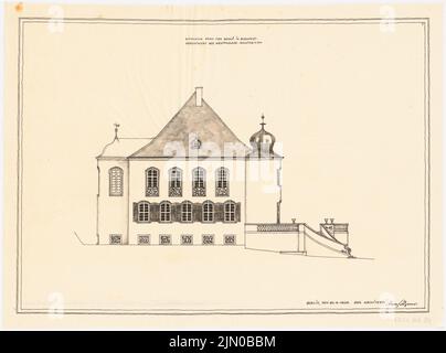 Böhmer Franz (1907-1943), Villa von Benkö à Budapest (10 avril 1929) : façade ouest 1 : 100. Tusche, crayon aquarelle sur transparent, 36,8 x 49,5 cm (y compris les bords de balayage) Böhmer Franz (1907-1943): Villa von Benkö, Budapest Banque D'Images