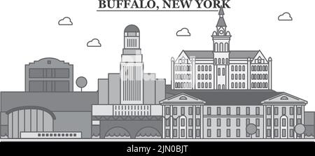 États-Unis, New York Buffalo ville Skyline illustration vectorielle isolée, icônes Illustration de Vecteur